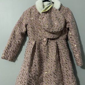 Disney Princess Girl's Tweed Coat Pink Sequined Faux
Fur Collar Size 7/8 and hat